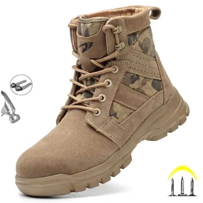 Bottes de sécurité anti-brûlure pour hommes, en daim de vache, légères, avec embout en acier, chauss