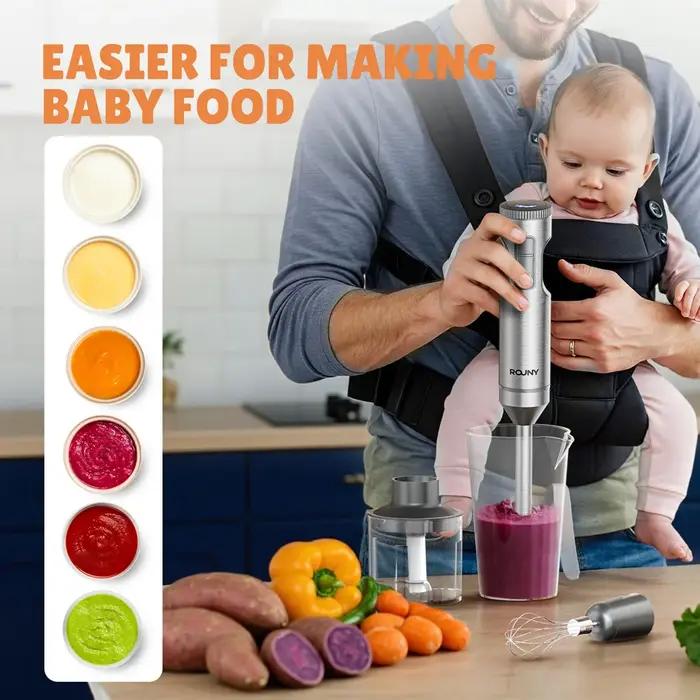 Mixeur plongeant puissant 4-en-1, MAX 1200W, en acier inoxydable, pour préparer les aliments pour bé