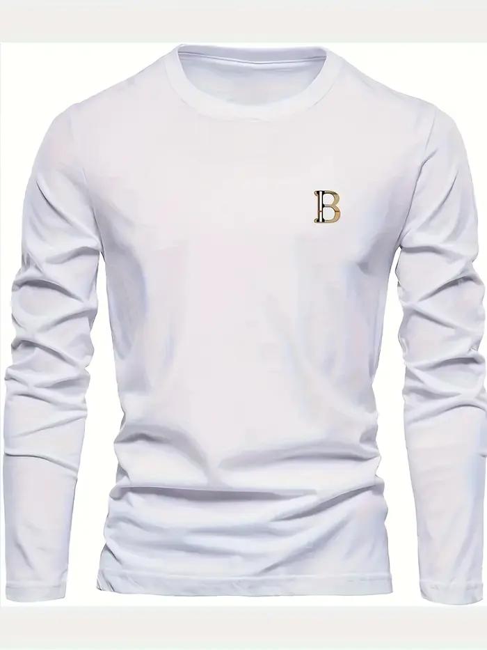 T-shirt à manches longues pour homme, 100% coton pur, ample et tendance, imprimé avec un motif de le