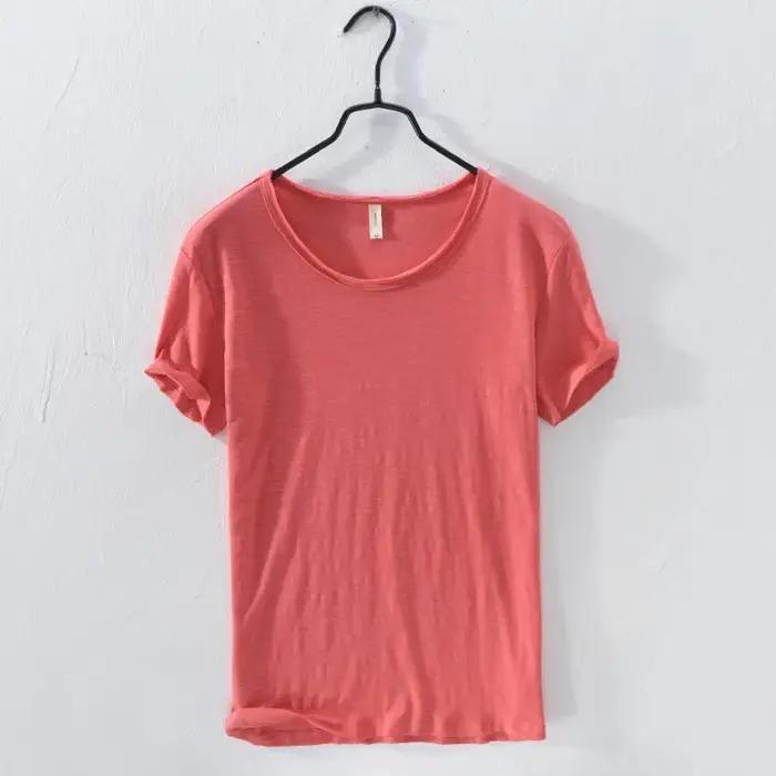 T-shirt rétro Raw Edge pour hommes, 100% coton, léger, respirant, coupe ajustée, monochromatique, co
