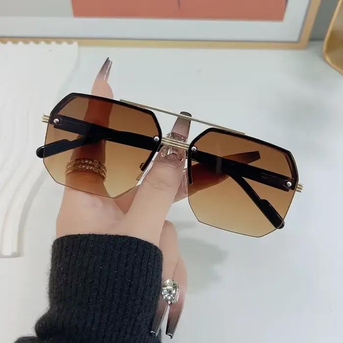Lunettes de soleil carrées en métal pour hommes, demi-monture, ongles de riz, tendance décontractée,