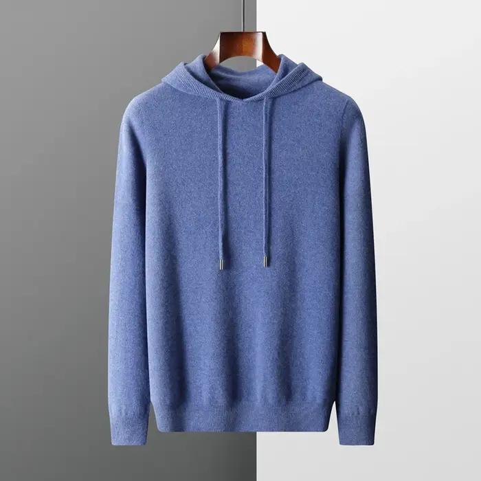 MVLYFLRT hommes 100% laine mérinos pull à capuche col tricoté pull sweat automne hiver décontracté g