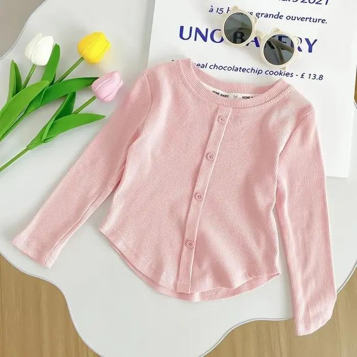 2-10Y filles chemise printemps automne nouveaux enfants à manches longues T-shirt couleur unie à la