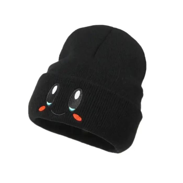 Bonnets élastiques brodés à gros yeux pour femmes, casquettes de crâne tricotées de dessin animé, ch