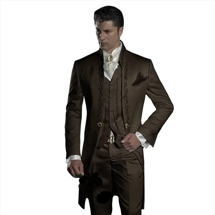 Smoking de mariage brodé pour hommes, robe formelle personnalisée du marié imbibé pour hommes élégan