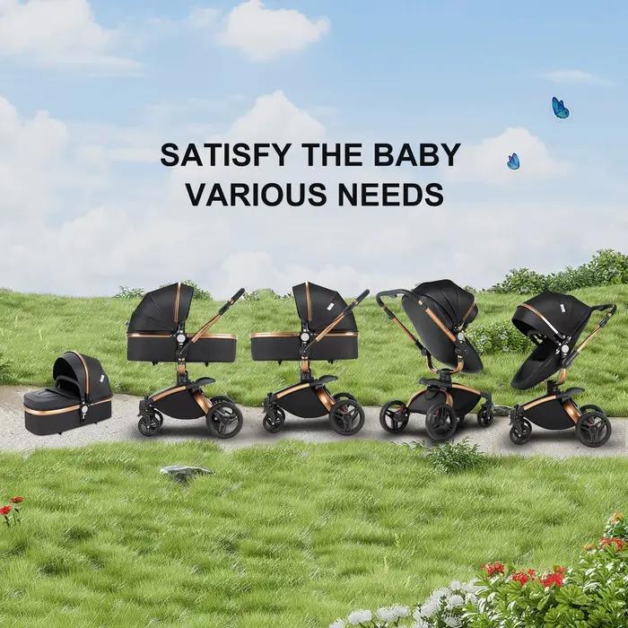 360 ° Poussette bébé 3 en 1 siège auto poussette Combo système de voyage poussettes haute paysage