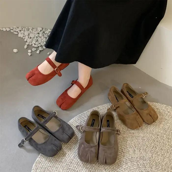 Bailamos-Chaussures plates rondes en cuir souple pour femmes, ballerines décontractées à enfiler peu