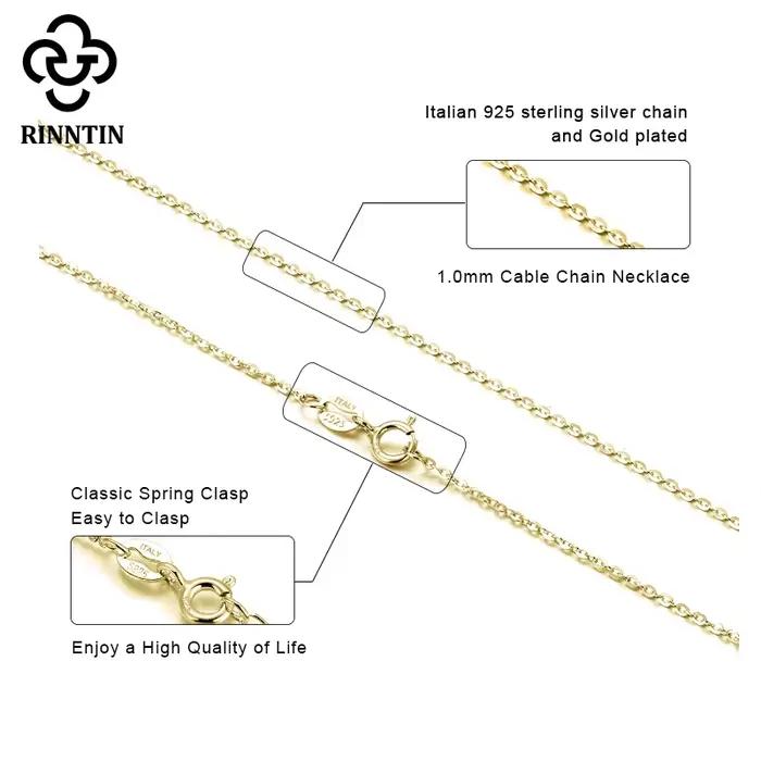 Rinntin 18K or 925 en argent Sterling mode câble lien chaînes collier pour femmes mince cou chaîne a