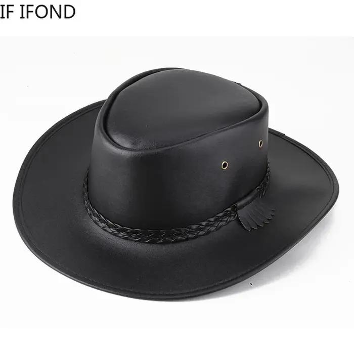 Chapeau de Cowboy Western en Faux Cuir pour Homme, Casquette Vintage de Jazz, de Haute Qualité, Auto
