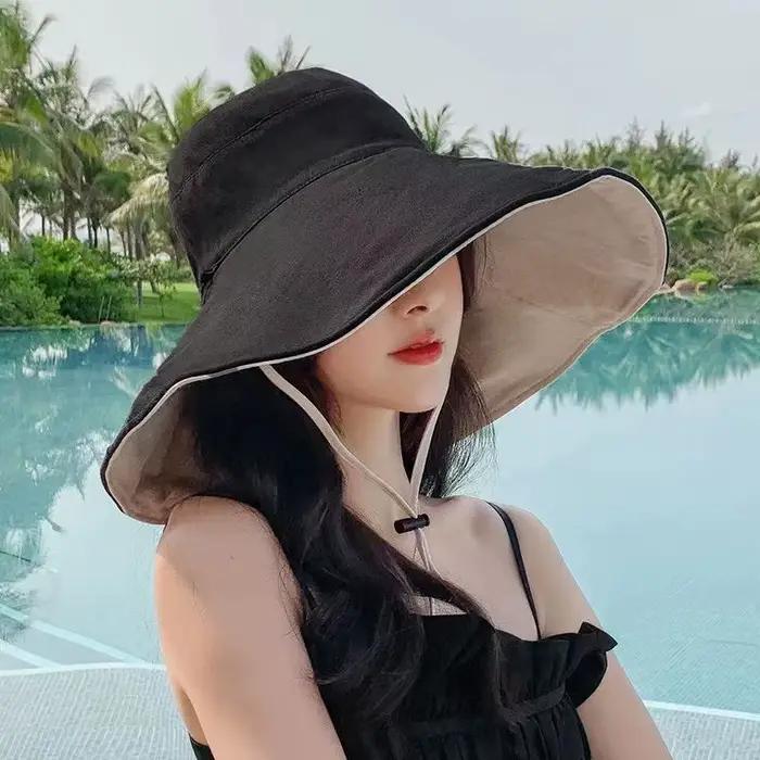 Chapeau de soleil à large bord UPF 50+ pour femme, protection anti-UV, chapeau de pêcheur pliable po
