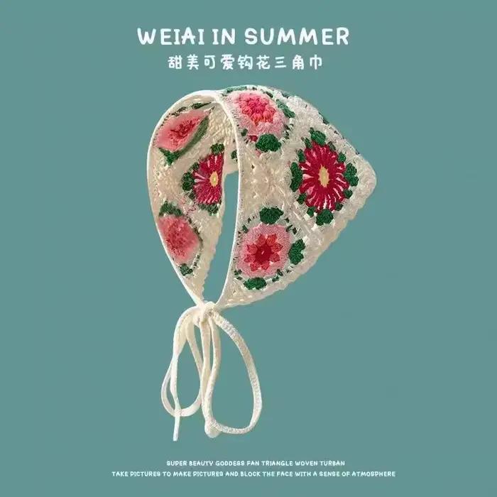 2026 Bandeau triangulaire ajouré en crochet fait main pour femmes coréennes, style doux et mignon, p