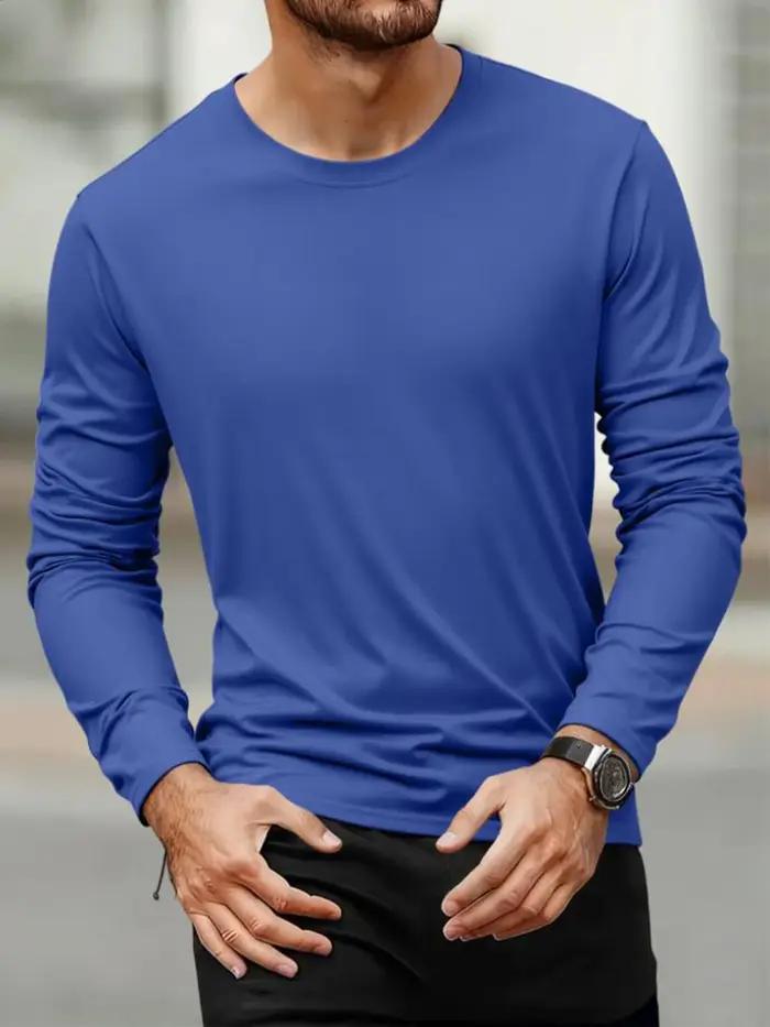 Printemps automne hommes T-shirts à manches longues décontracté hauts couleur unie haute qualité noi