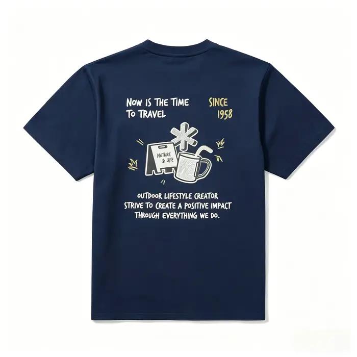 Nouveau T-shirt d'été 2026 à manches courtes en pur coton, imprimé Snow Peak, pour le camping en ple