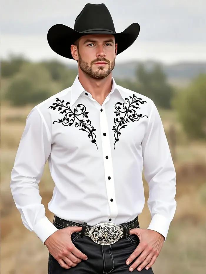 2025 Chemise de cowboy occidentale noire à manches longues pour hommes à motif tribal tenue d'événem