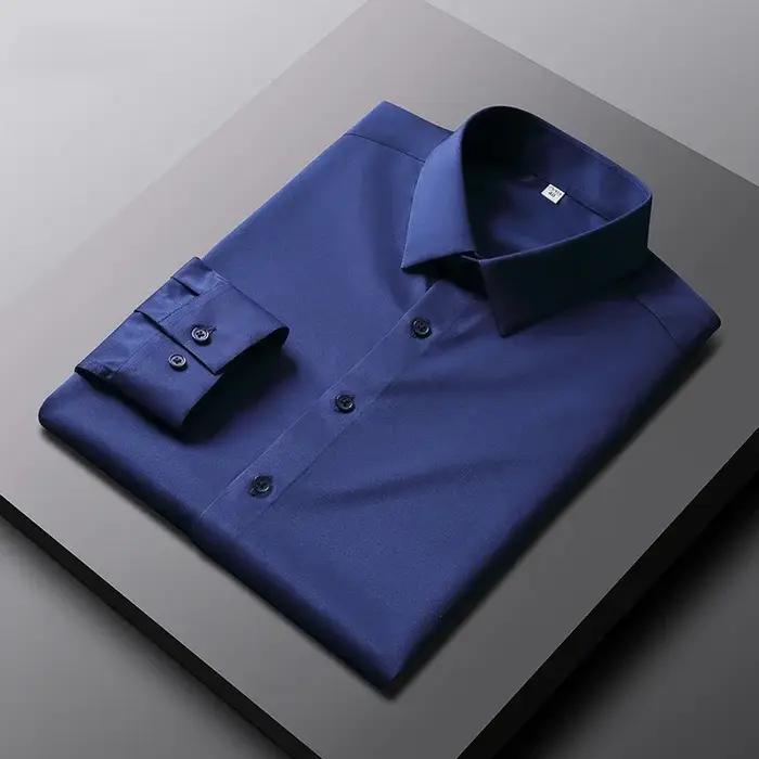 Chemise à manches longues pour hommes, couleur unie, décontractée et à la mode, haut d'affaires sans