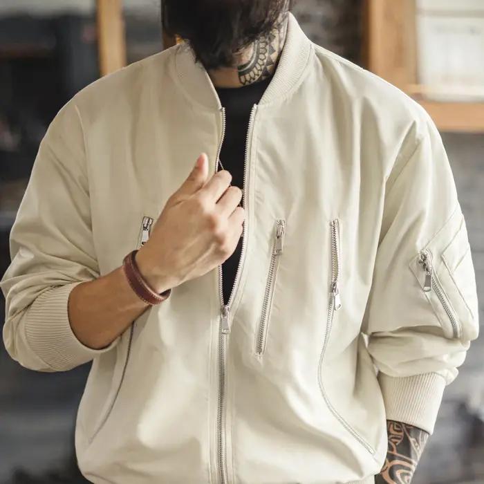 Maden – veste de pilote Vintage L2B pour hommes, blanche, légère, bombardier de vol, courte, fermetu