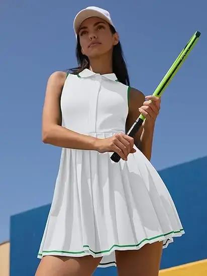 Anfilia Robe de tennis pour femme Polo Demi-fermeture éclair plissée avec soutien-gorge intégré Shor