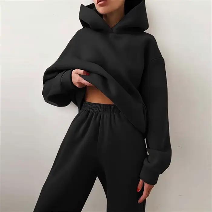 Sweat à capuche PVD deux pièces pour femme, sweat à capuche décontracté, pulls monochromes, ensemble