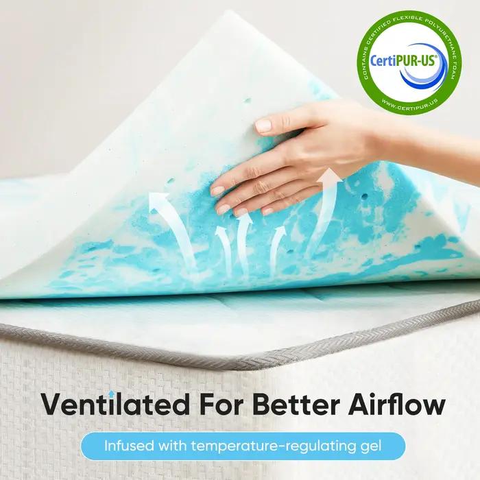 JHK – surmatelas en mousse à mémoire de forme Gel de 2 pouces, matelas rafraîchissant pleine taille,