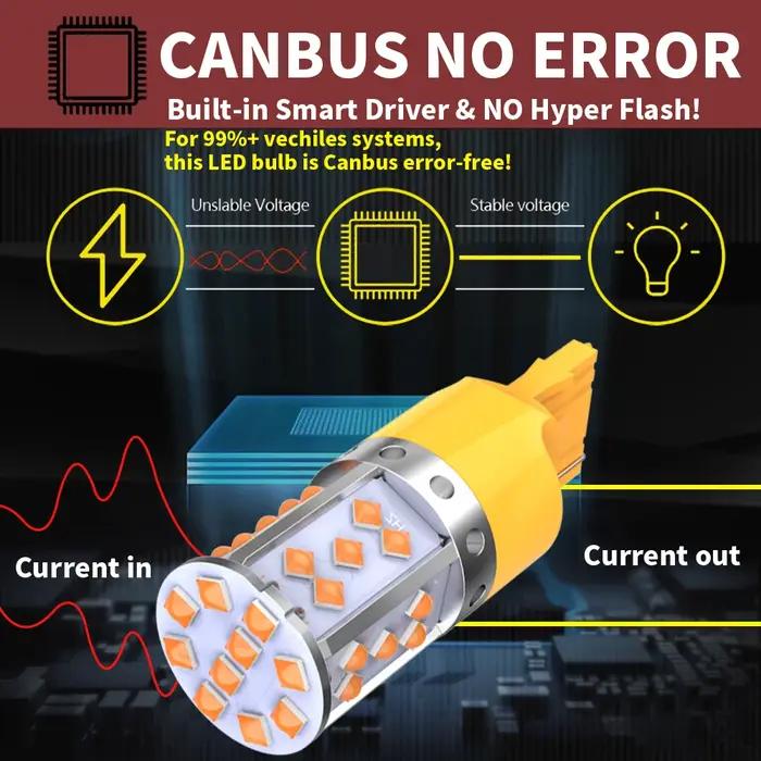 2 pièces Super lumineux T20 W21W WY21W 7440 7440NA LED clignotants ampoules Canbus sans erreur pas d