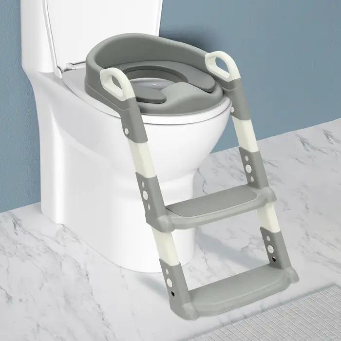 Siège de toilette pliable pour enfants de 2 à 7 ans, réglable en hauteur, avec coussin en PU amovibl