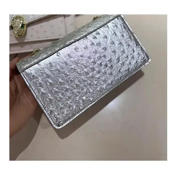 Sac à chaîne en cuir véritable pour femme, motif autruche tête de serpent, mini sac carré exquis à p