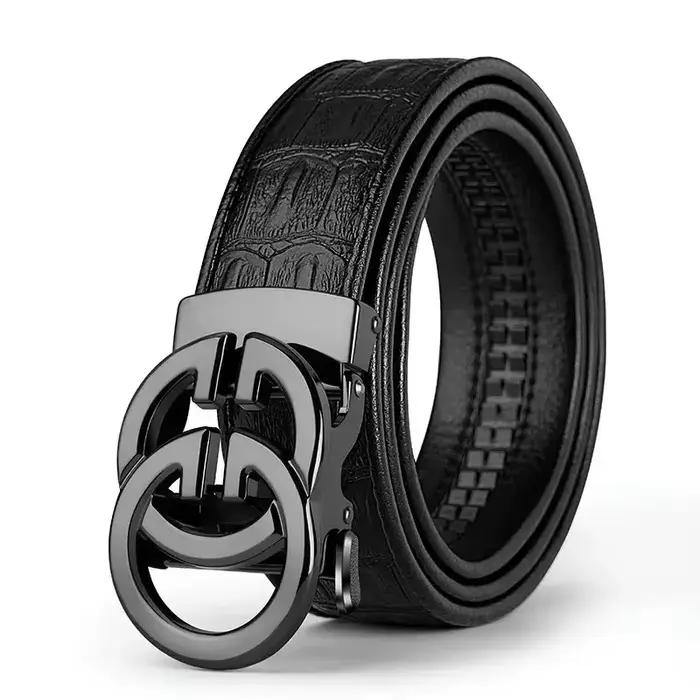 Ceinture en cuir véritable pour hommes, alliage métallique, structure automatique, marque de luxe, d