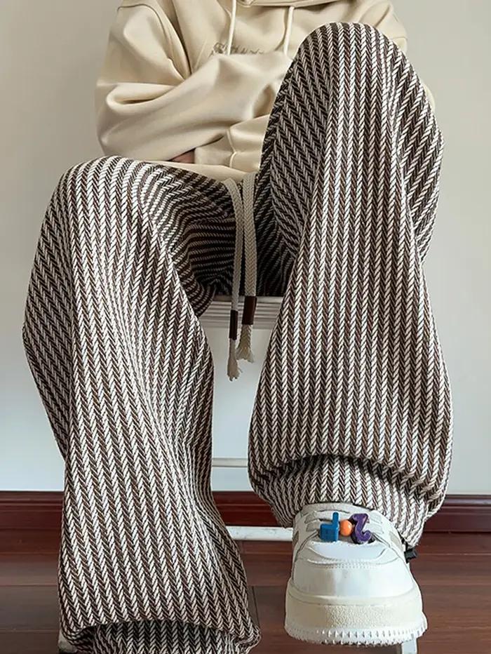 Pantalon rayé décontracté d'automne pour hommes, pantalon tissé avec ceinture élastique à cordon de