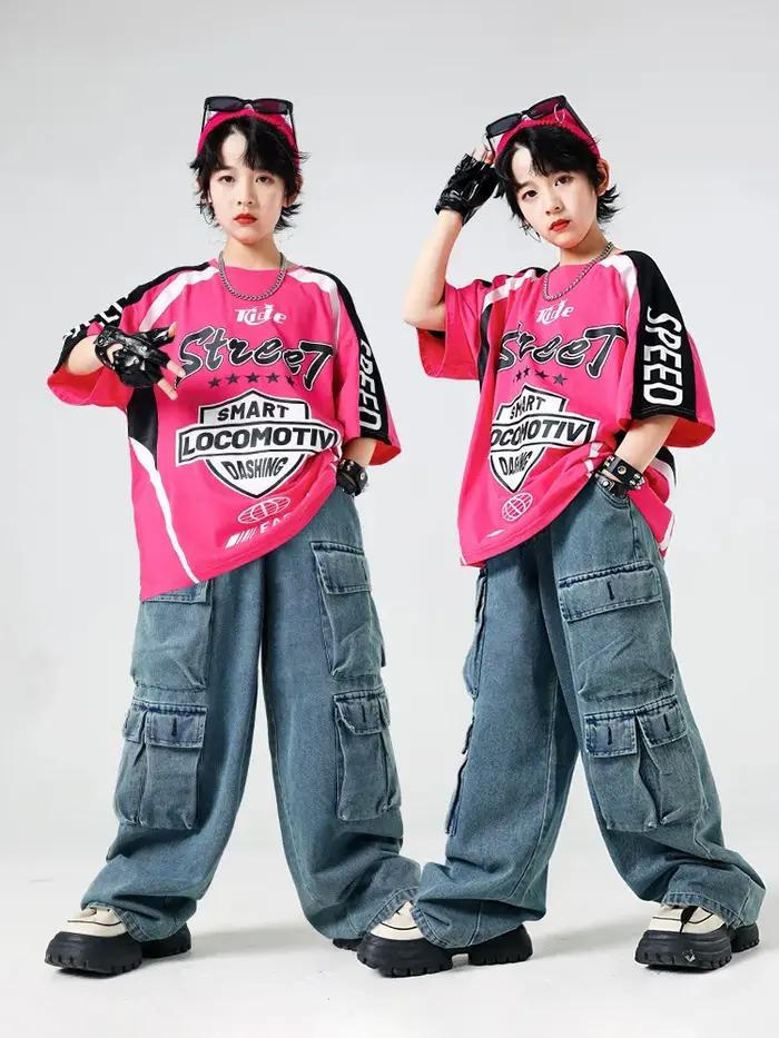 Tenue de performance de danse urbaine pour enfants, ensemble de vêtements en jean hip-hop pour garço