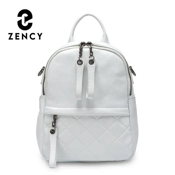 Zency – sac à dos en cuir véritable pour femmes, sac à dos blanc pur, sacs de voyage décontractés, c
