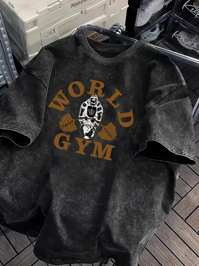 T-shirt d'été pour homme, style rétro, 100 % coton, délavé et vieilli, coupe ample, avec motif impri