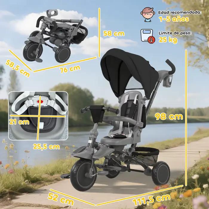 Tricycle évolutif pliable Aiyaplay 6 en 1 pour enfants de 1 à 5 ans avec siège rotatif