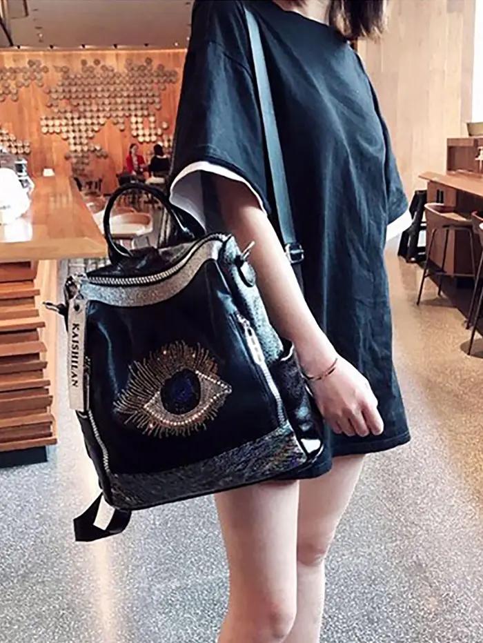 Sac à dos clouté de diamants à la mode et à la mode, sac à dos polyvalent décontracté de grande capa