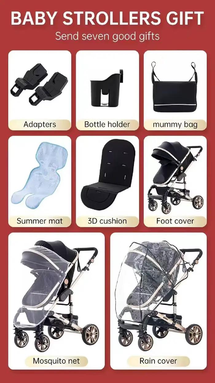 Poussette multifonctionnelle 3 en 1, système de voyage combiné, poussette compacte pour nouveau-nés