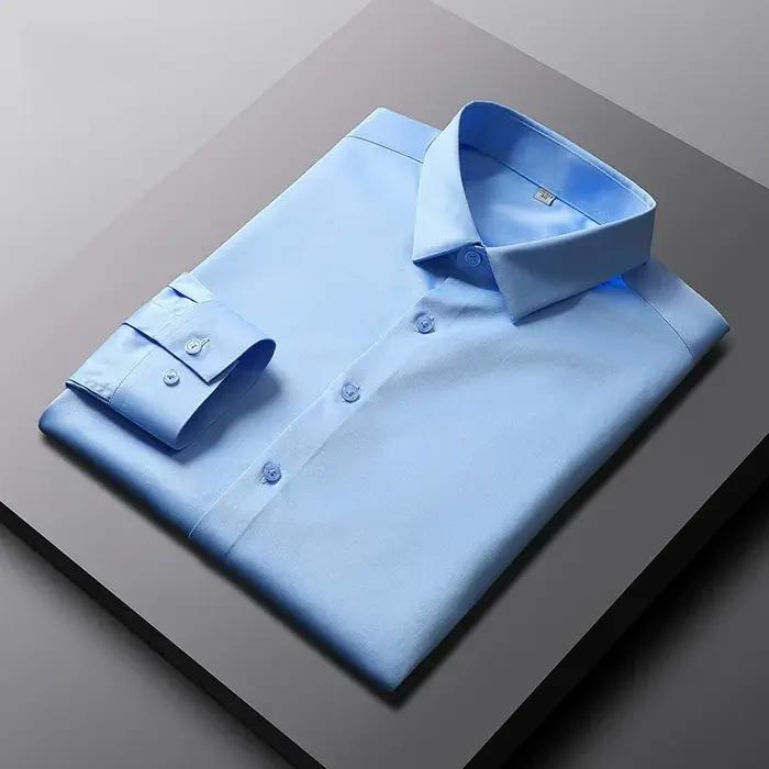 Chemise à manches longues pour hommes, couleur unie, décontractée et à la mode, haut d'affaires sans