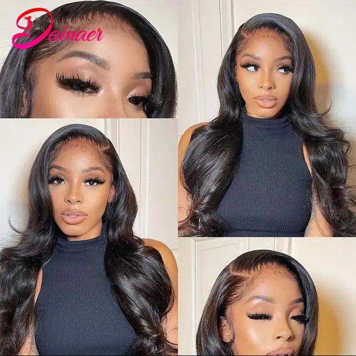 Perruque Lace Closure Wig indienne Remy, cheveux naturels, Body Wave, 4x4, 12-22 pouces