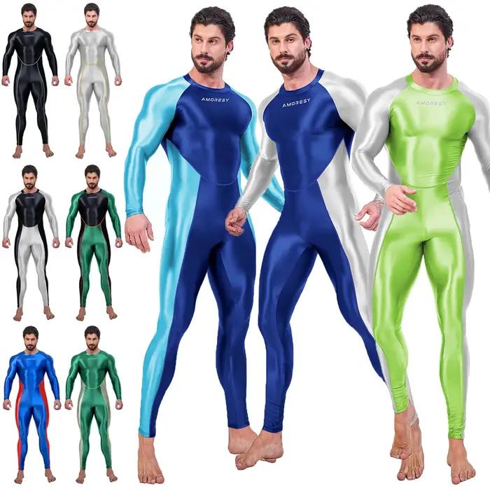 AMORESY-Combinaison de batterie lisse pour homme, combinaison de course à pied, catsuit de fitness,