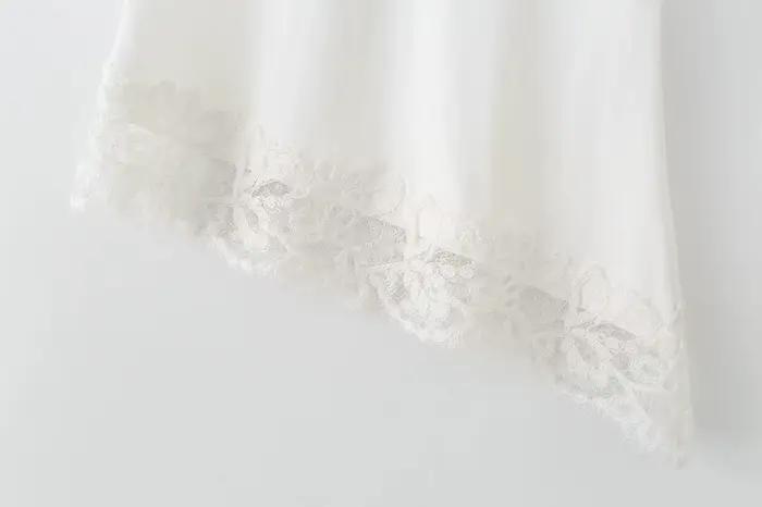 KONDALA Streetwear Chic Décontracté Femme Haut en Dentelle Asymétrique à Manches Courtes Col Rond Te