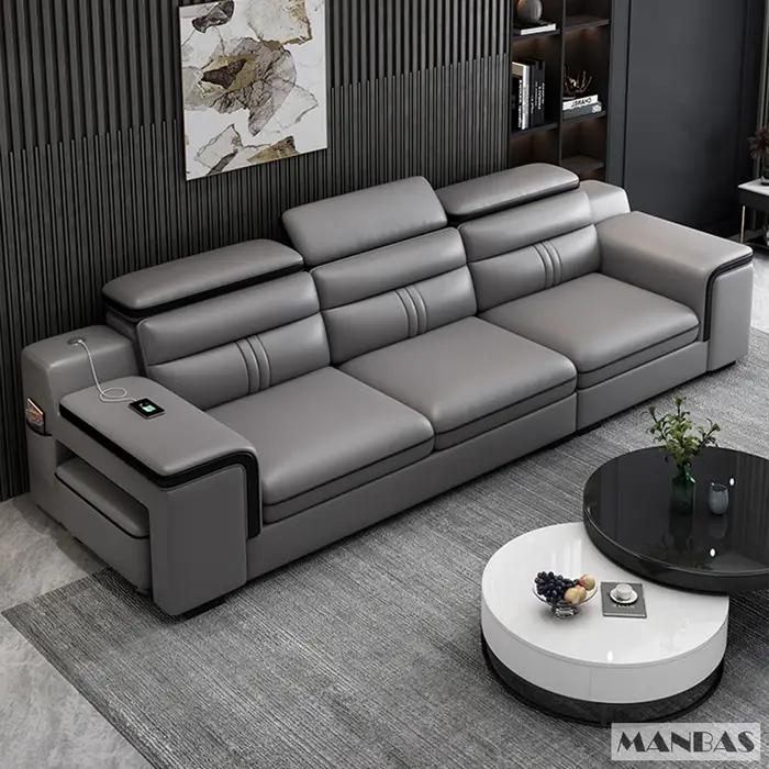 MINGDIBAO-Canapé sectionnel en cuir avec porte-gobelet, USB, repose-sauna réglable, haut-parleur Blu