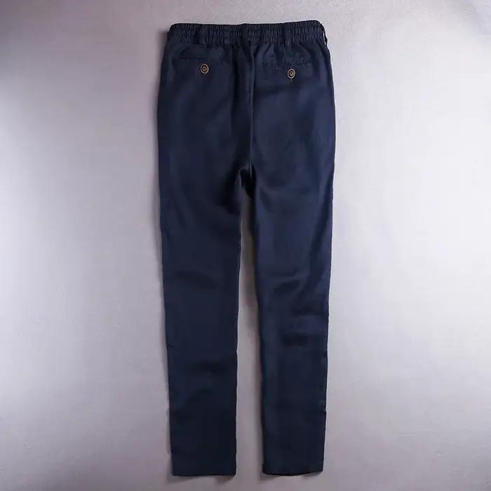 Nouveau 100% pantalons en lin hommes marque pur lin solide blanc pantalon hommes mode pantalon pour