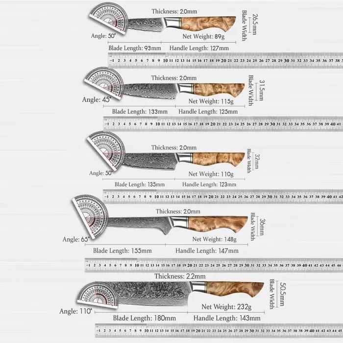 HEZHEN-Ensemble de Couteaux de Cuisine Professionnels, Acier Damas, 67 Couches, Noyau 10Cr15CoMoV, 1