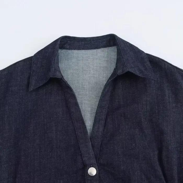 Printemps nouvelle série 1975 denim robe MIDI avec revers côté fermeture éclair mode rides taille mi
