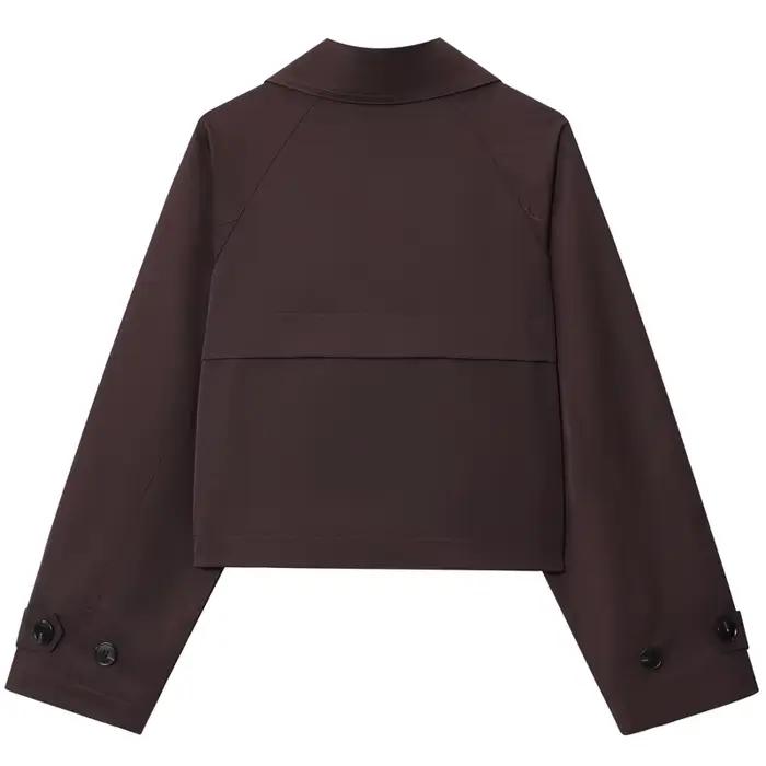 HXAO – Trench-Coat court marron chocolat pour femme, manteaux surdimensionnés à manches longues, ves