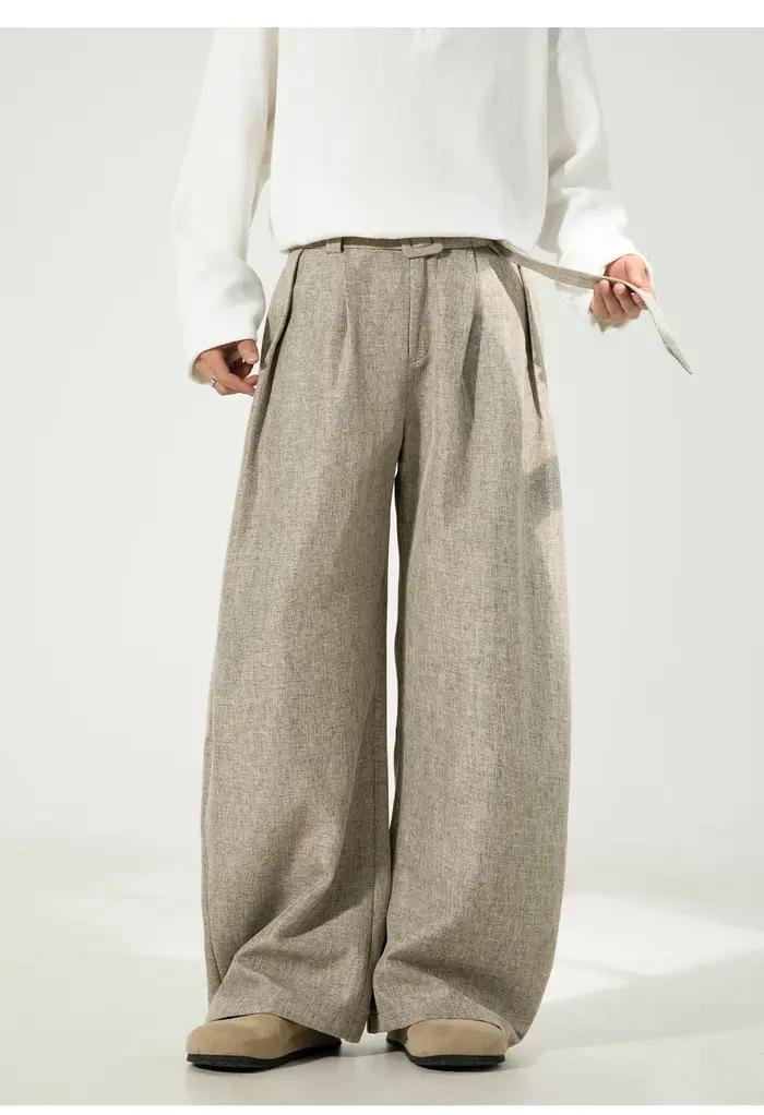 Pantalon plissé drapé à jambes incurvées pour hommes, coupe ample, jambe droite, Style rétro, pantal