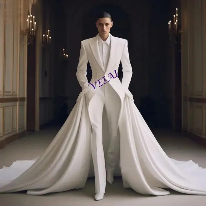 Costume de Mariage Homme Formel de Luxe, Revers Pointus, Smoking de Marié, Simple Boutonnage, Perles