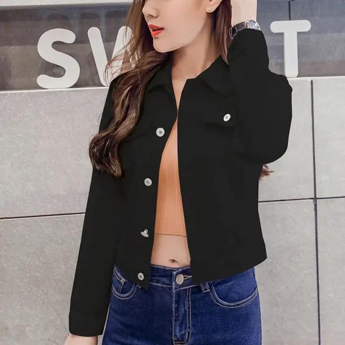 Nouveau manches longues hiver mince blanc noir jean haut pour femmes solide Denim veste femmes parde