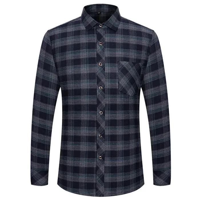 Chemises de glouton en coton pur M-6XL pour hommes, manches longues, poche unique, optique à carreau