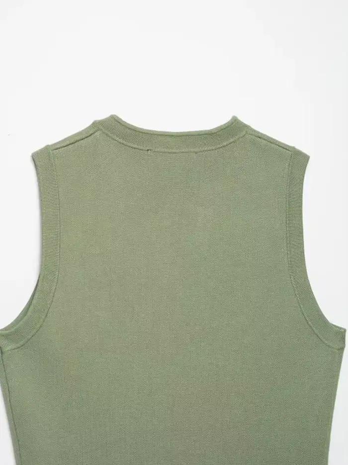 Débardeurs en tricot pour femmes, camisoles, été 2026, col rond, boutons, couleur unie, sans manches