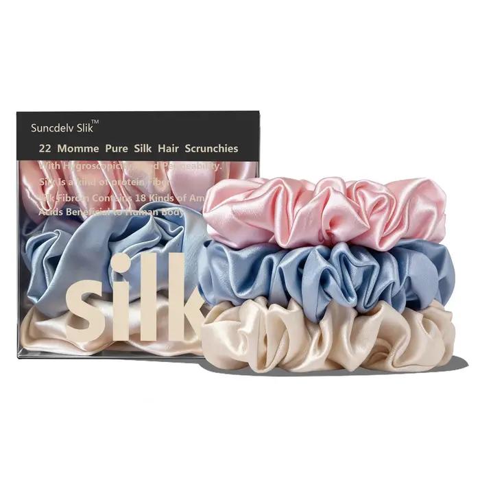 Lot de 6 chouchous en soie 100% grade A pour femmes, élastiques à cheveux sans pli pour les cheveux