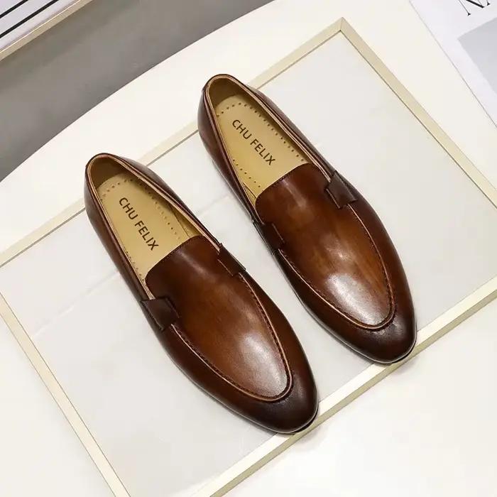 FELIX CHU Designer mode hommes mocassins en cuir à la main noir marron décontracté affaires robe chaussures fête mariage